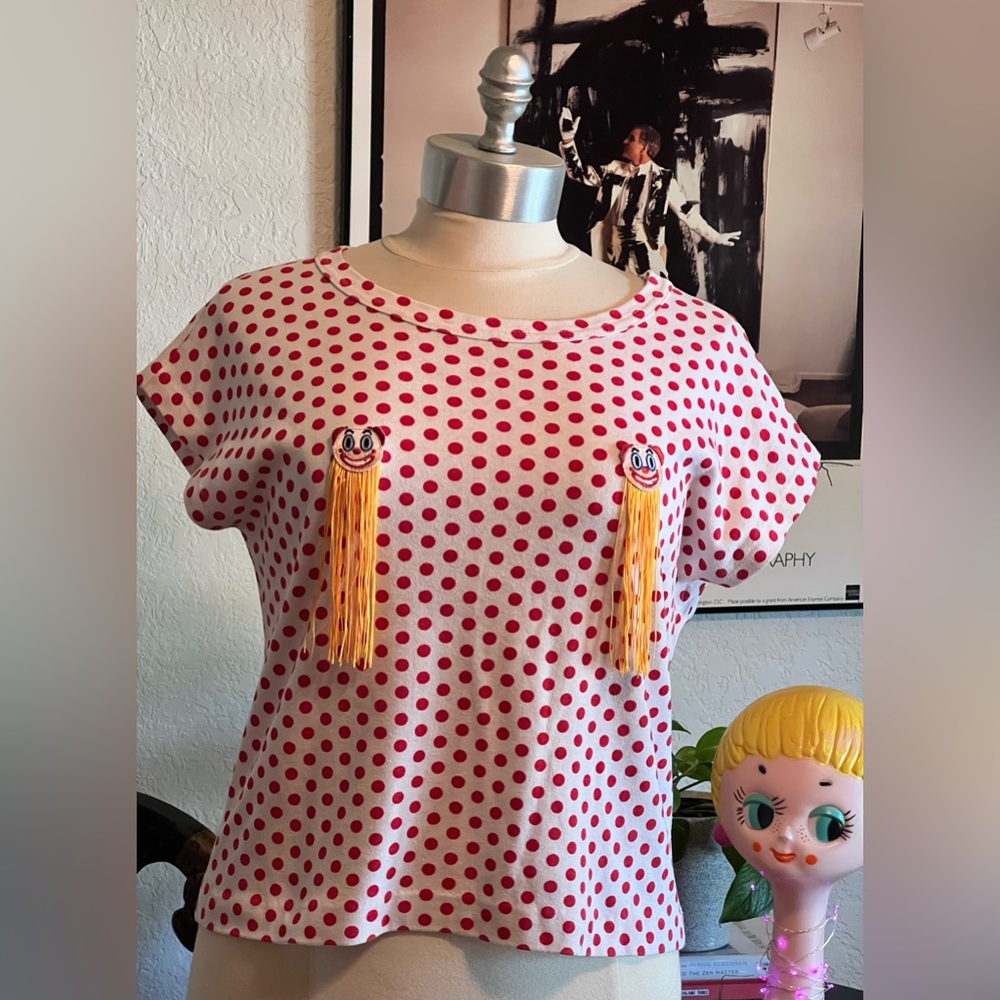 🤡 Devon in Space Polka Dot Clown Short Sleeved Red White T-shirt Size Large